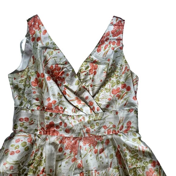 Talbots Women's Cream/Orange Floral 100% Silk V-Neck Fit & Flare Dress Size 10 - Picture 4 of 14